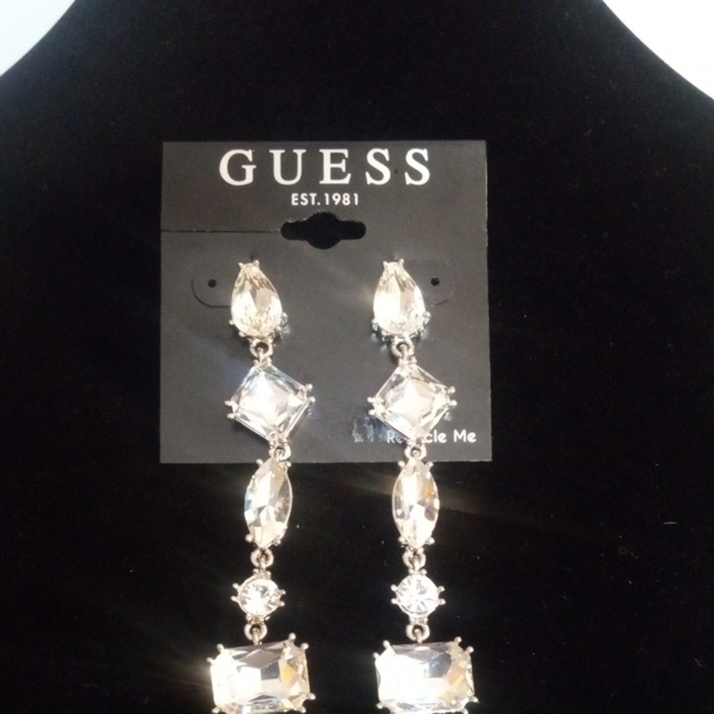 GUESS Silver and Crystal Post Back Dangle Earrings Set NWT